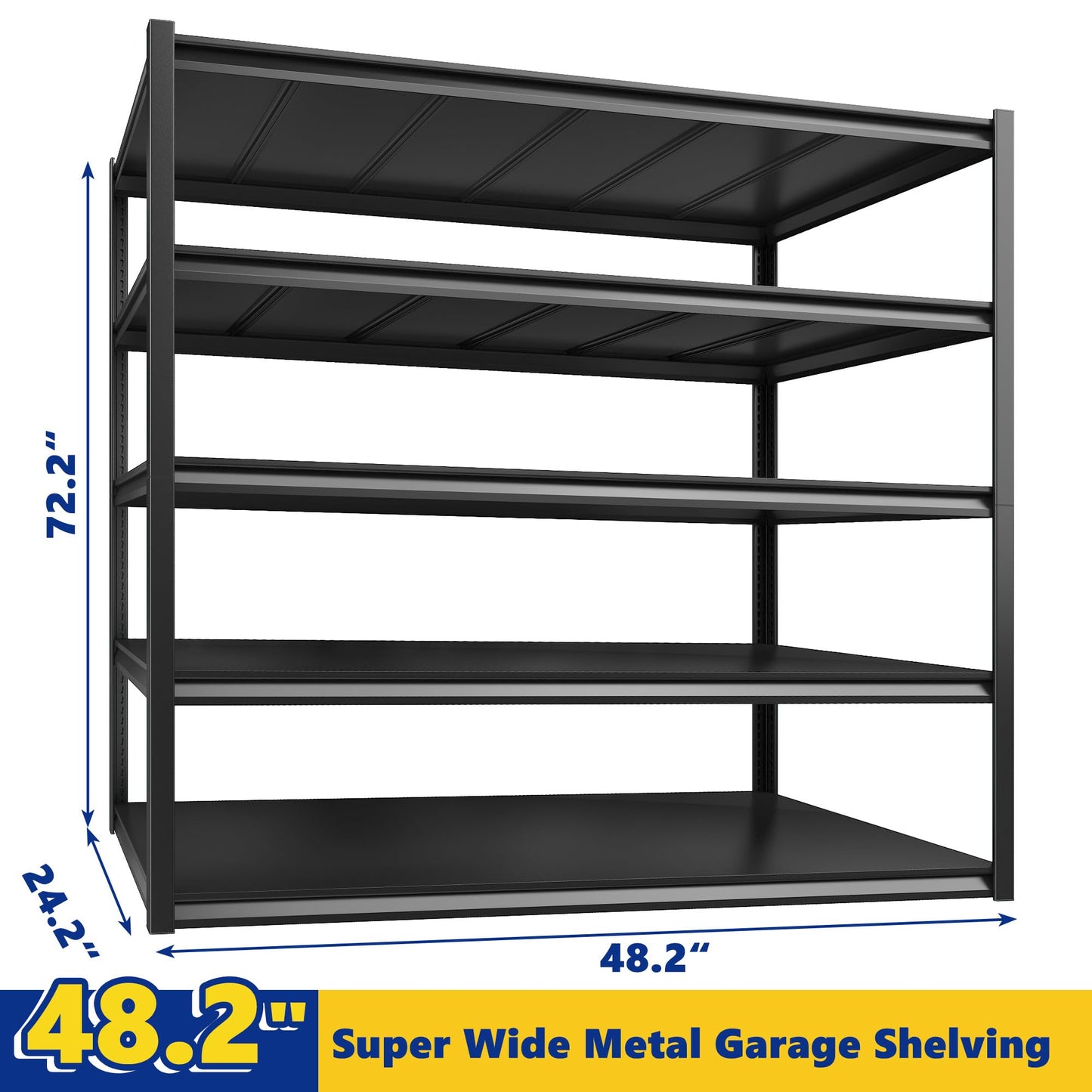 REIBII Garage Shelving 48.2" W Storage Shelves 3000LBS Heavy Duty Shelving Adjustable 5 Tier Metal Shelves for Storage Commercial Shelving Unit Industrial Utility Shelf, 72.2" H x 24.2" D x 48.2" W