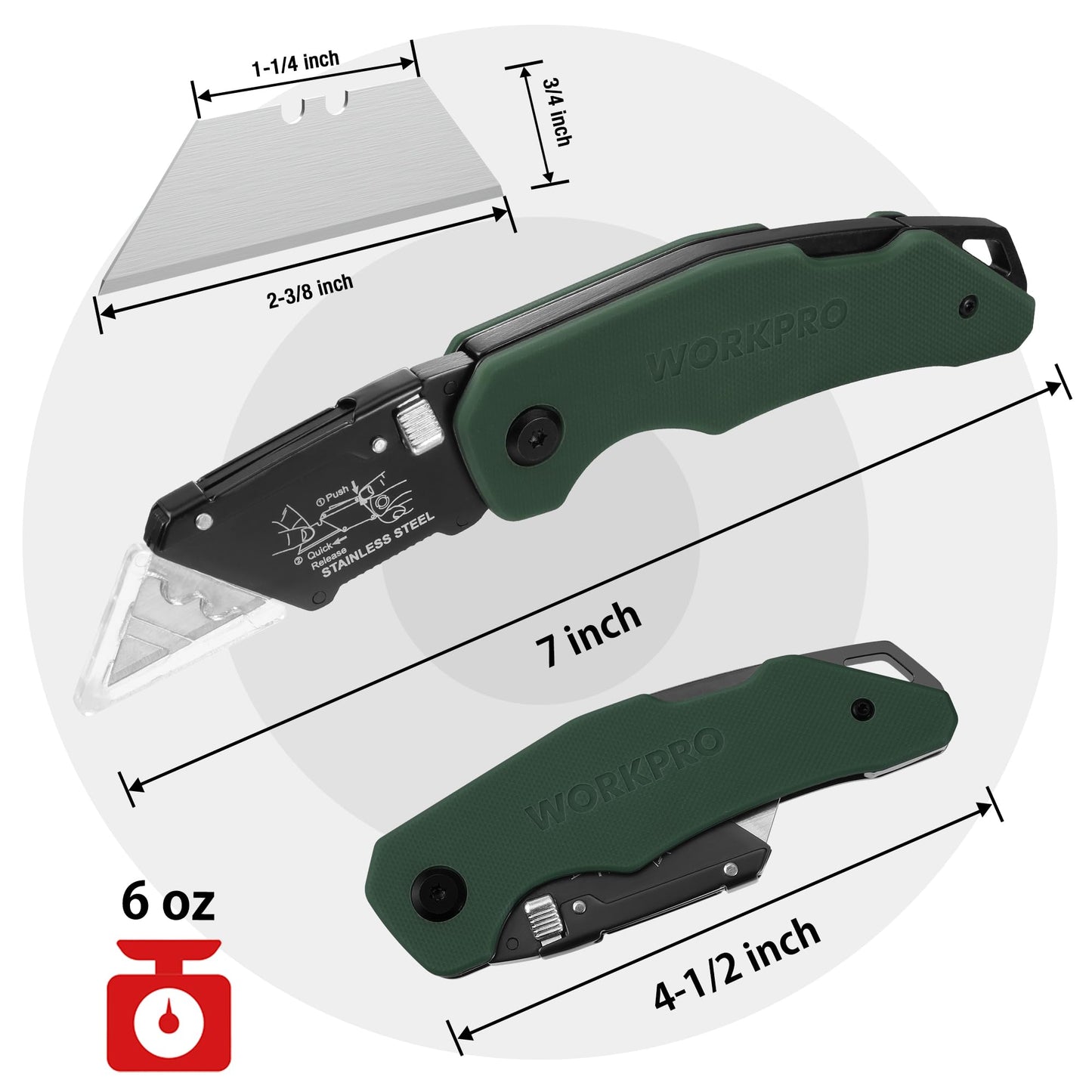 WORKPRO Folding Utility Knife with Stainless Steel Head, Quick-change Blade & Back Lock, Wood Handle Heavy Duty Box Cutter, 1PC Razor Knife with Extra 10PC SK5 Blades