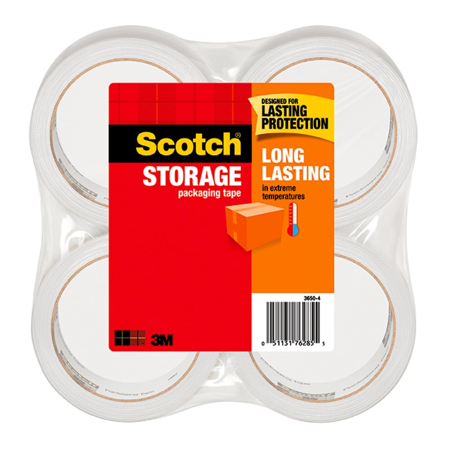 Scotch Long Lasting Storage Packaging Tape, 1.88" x 54.6 yd, Designed for Storage and Packing, Stays Sealed in Weather Extremes, 3" Core, Clear, 6 Rolls (3650-6)