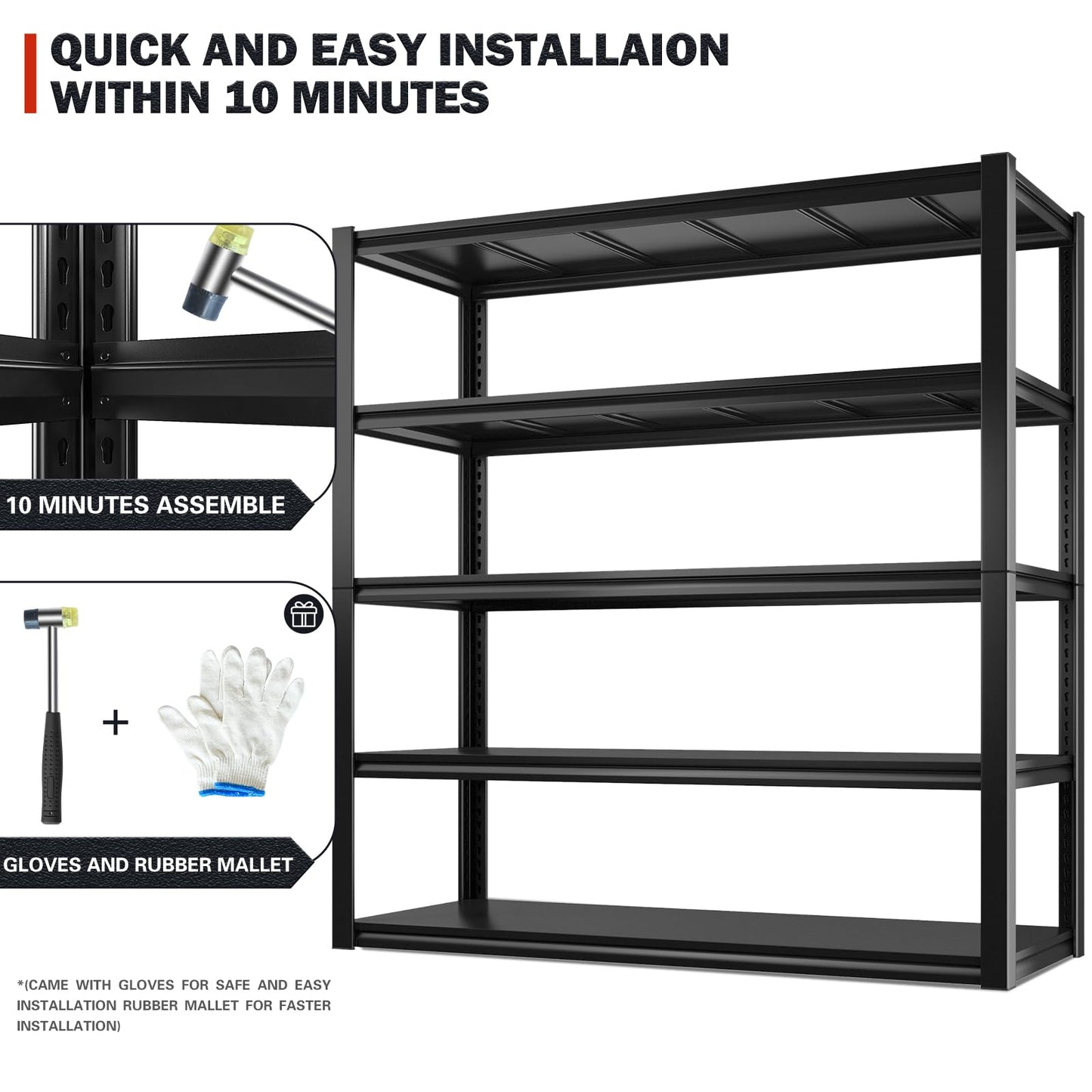 REIBII Garage Shelving 48.2" W Storage Shelves 3000LBS Heavy Duty Shelving Adjustable 5 Tier Metal Shelves for Storage Commercial Shelving Unit Industrial Utility Shelf, 72.2" H x 24.2" D x 48.2" W