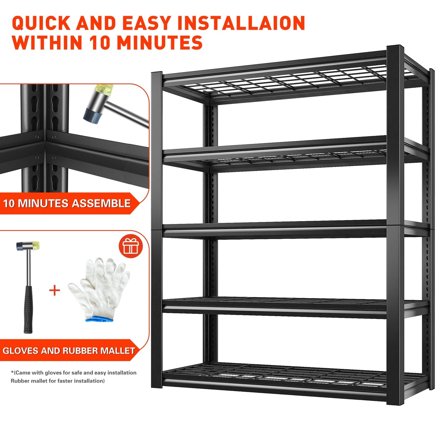 REIBII Garage Shelving 48.2" W Storage Shelves 3000LBS Heavy Duty Shelving Adjustable 5 Tier Metal Shelves for Storage Commercial Shelving Unit Industrial Utility Shelf, 72.2" H x 24.2" D x 48.2" W