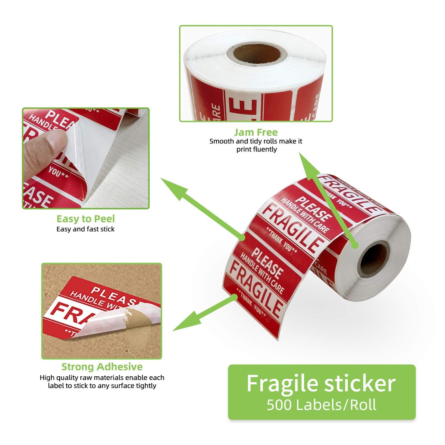 2" x 3" Fragile Stickers for Shipping and Moving Please Handle with Care Fragile Thank You Do Not Drop, Warning Stickers Fragile Labels, Permanent Adhesive(500 Labels, 1 Roll)