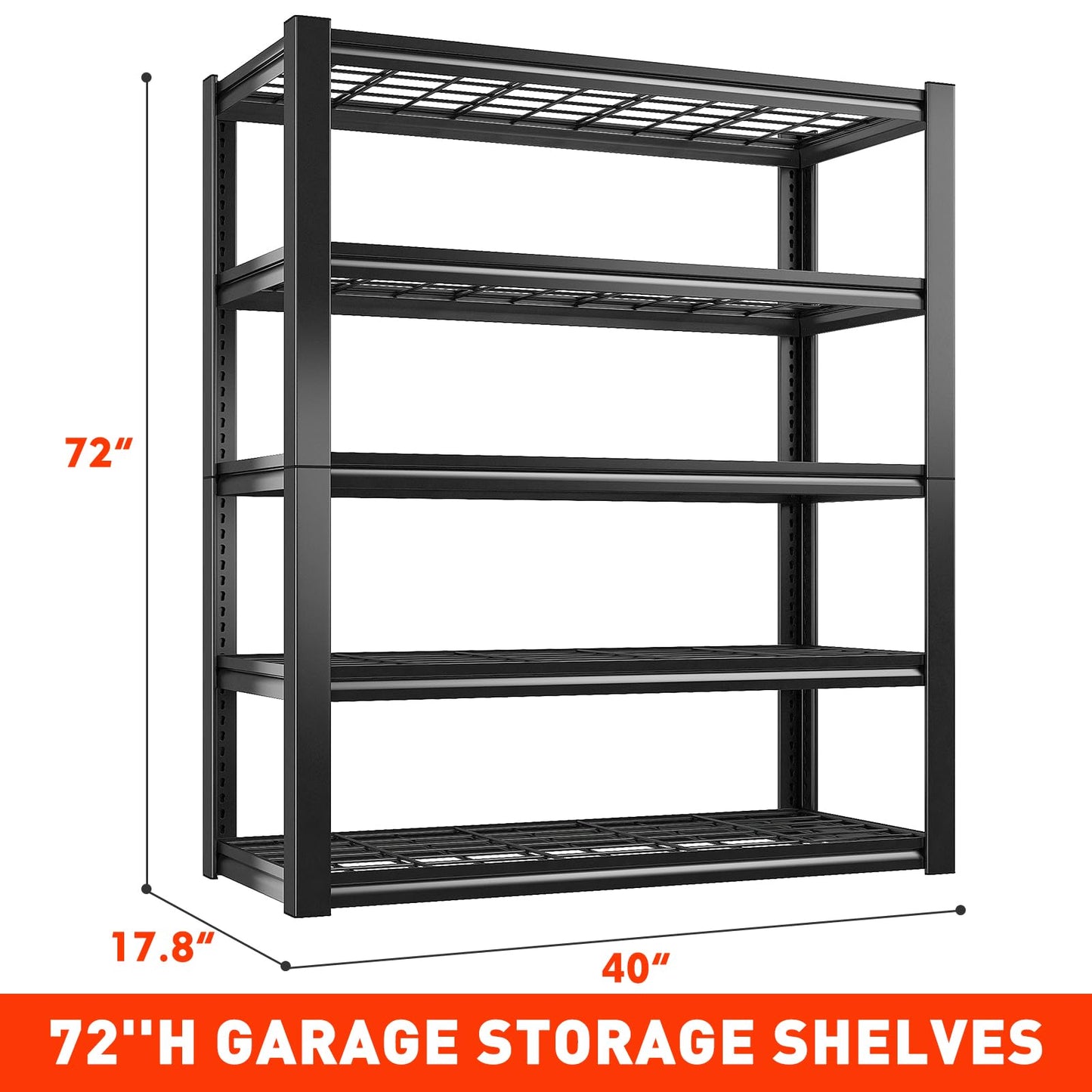 REIBII Garage Shelving 48.2" W Storage Shelves 3000LBS Heavy Duty Shelving Adjustable 5 Tier Metal Shelves for Storage Commercial Shelving Unit Industrial Utility Shelf, 72.2" H x 24.2" D x 48.2" W