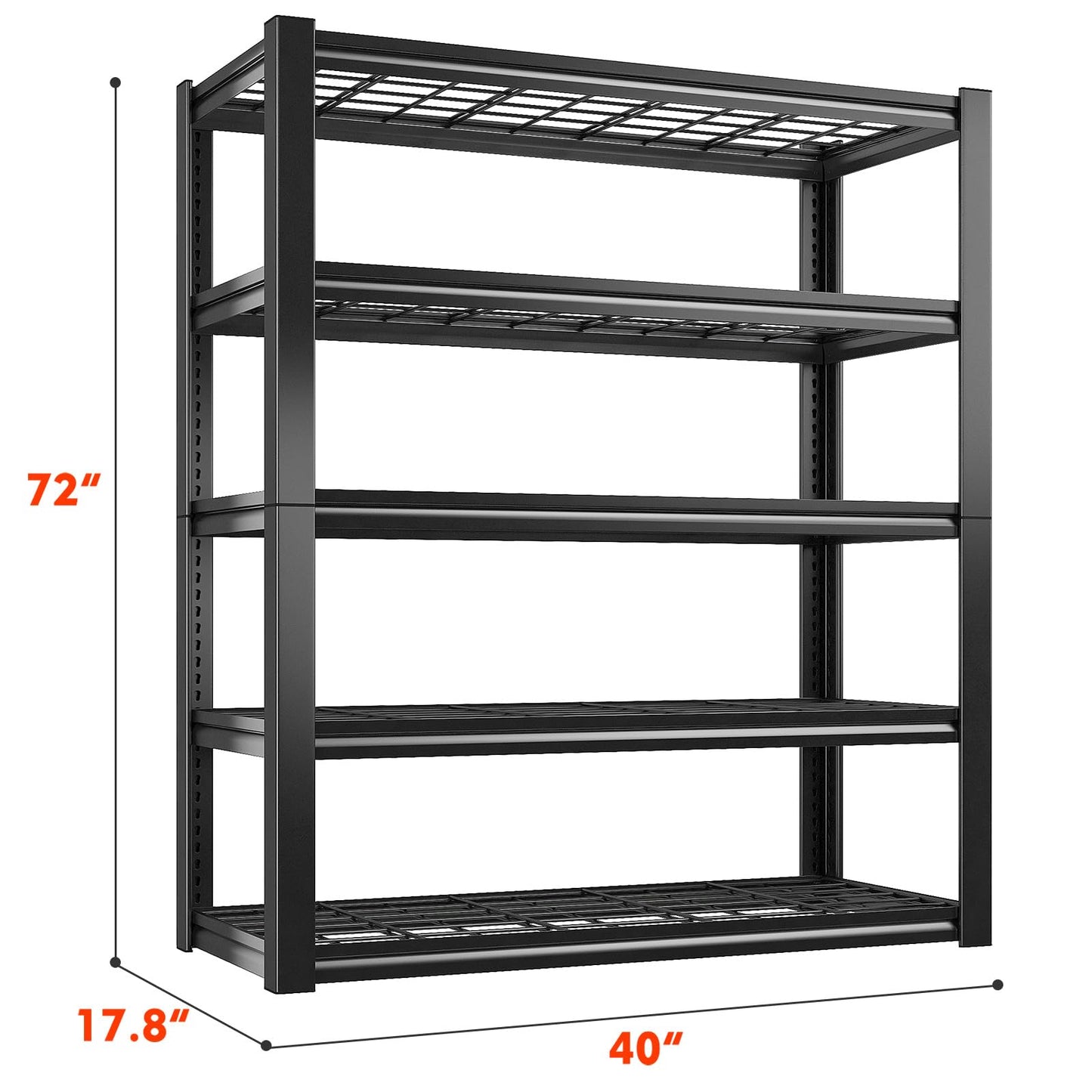 REIBII Garage Shelving 48.2" W Storage Shelves 3000LBS Heavy Duty Shelving Adjustable 5 Tier Metal Shelves for Storage Commercial Shelving Unit Industrial Utility Shelf, 72.2" H x 24.2" D x 48.2" W