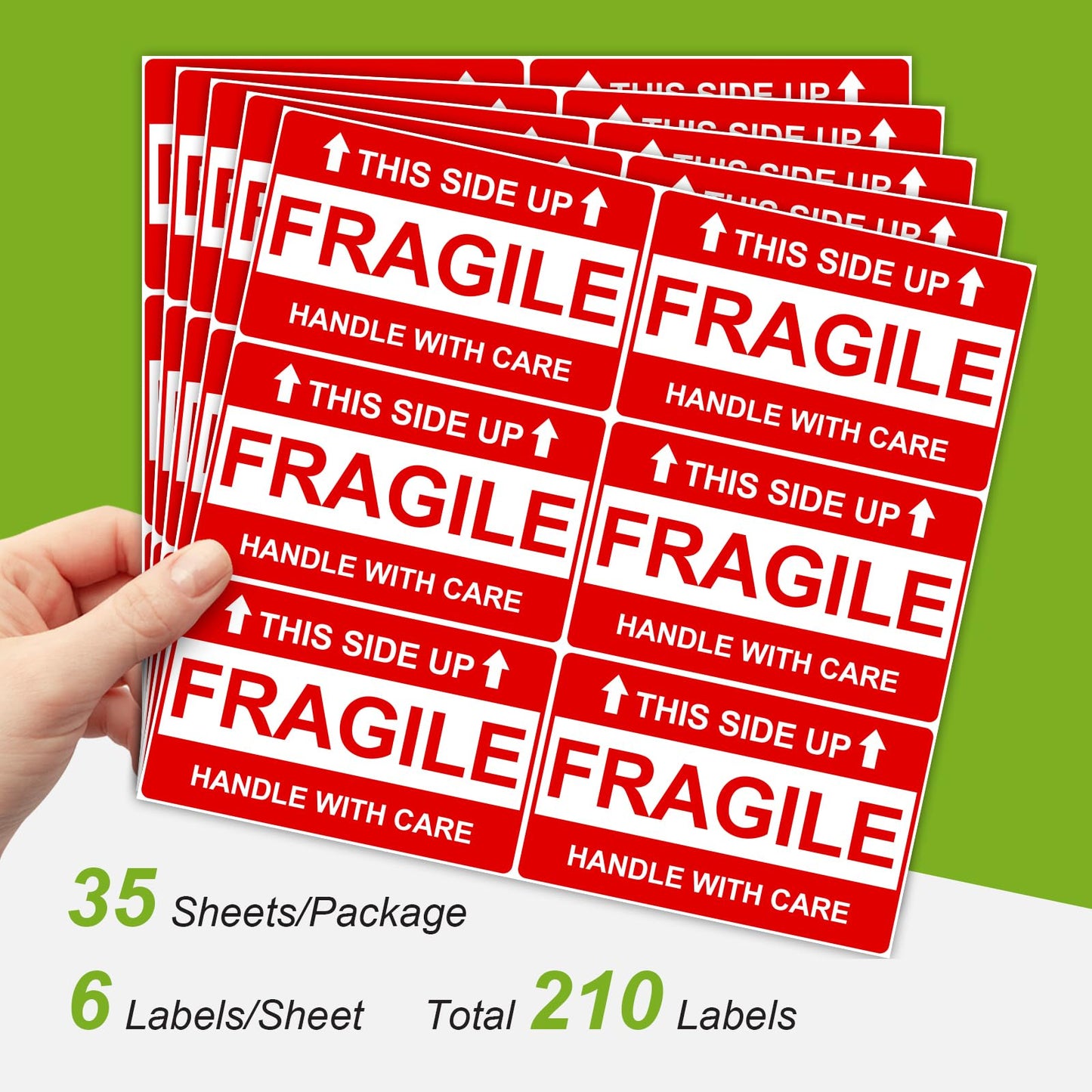 210 Pcs 3" x 5" Large Fragile Stickers for Shipping, This Side Up Fragile Labels, Handle with Care Stickers for Shipping, Fragile Stickers for Moving(6 Labels per Sheet, 35 Sheets)