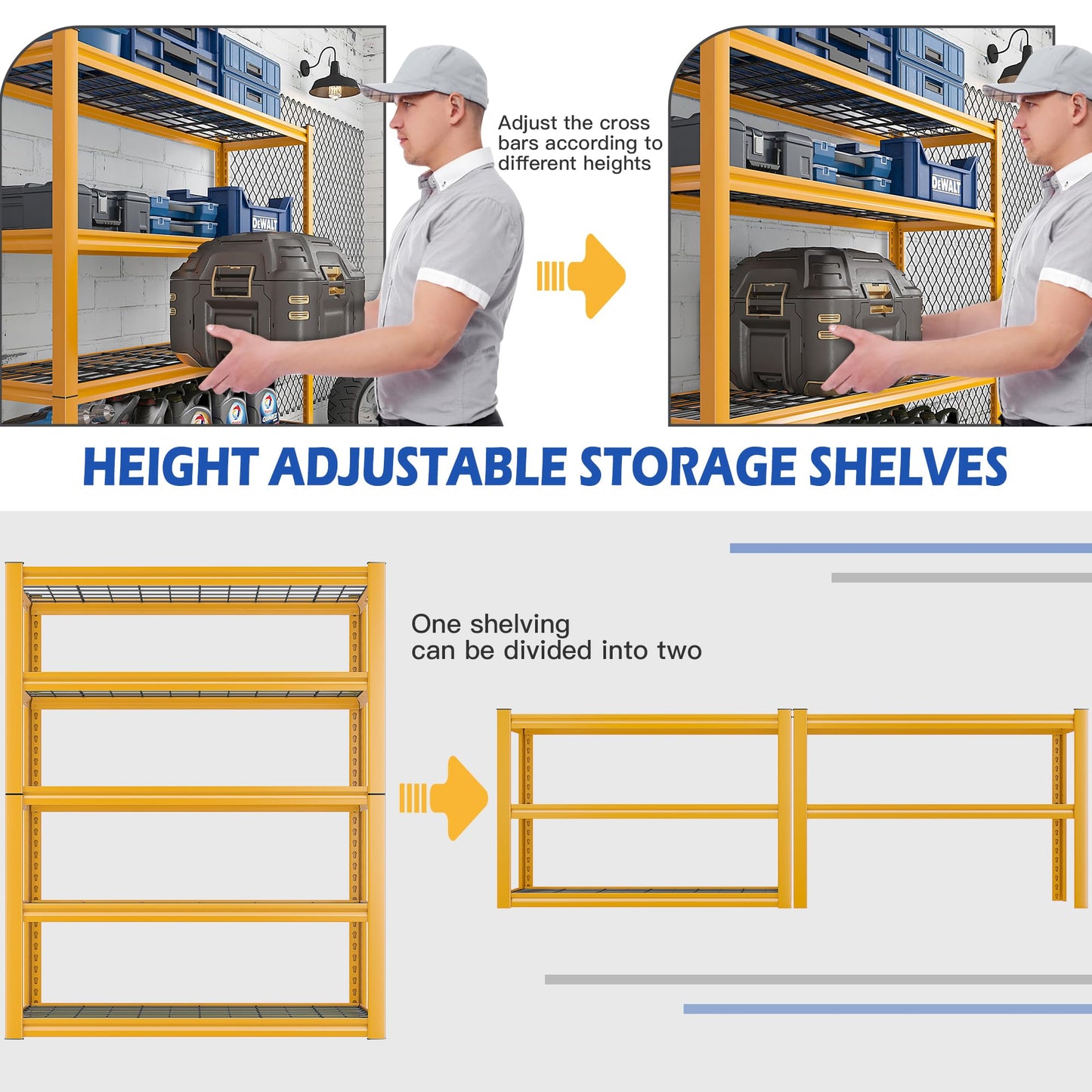 REIBII Garage Shelving 48.2" W Storage Shelves 3000LBS Heavy Duty Shelving Adjustable 5 Tier Metal Shelves for Storage Commercial Shelving Unit Industrial Utility Shelf, 72.2" H x 24.2" D x 48.2" W