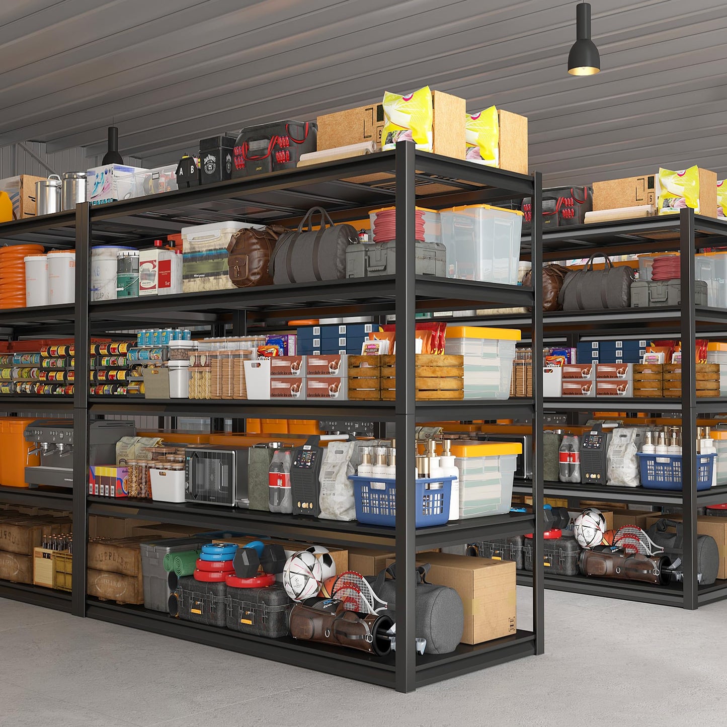 REIBII Garage Shelving 48.2" W Storage Shelves 3000LBS Heavy Duty Shelving Adjustable 5 Tier Metal Shelves for Storage Commercial Shelving Unit Industrial Utility Shelf, 72.2" H x 24.2" D x 48.2" W