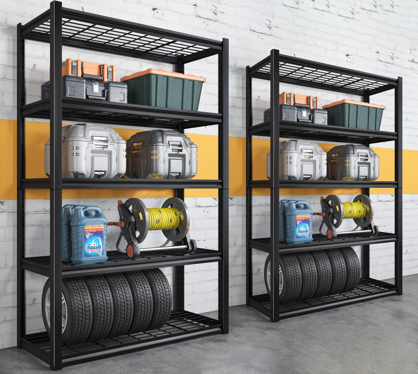 REIBII Garage Shelving 48.2" W Storage Shelves 3000LBS Heavy Duty Shelving Adjustable 5 Tier Metal Shelves for Storage Commercial Shelving Unit Industrial Utility Shelf, 72.2" H x 24.2" D x 48.2" W