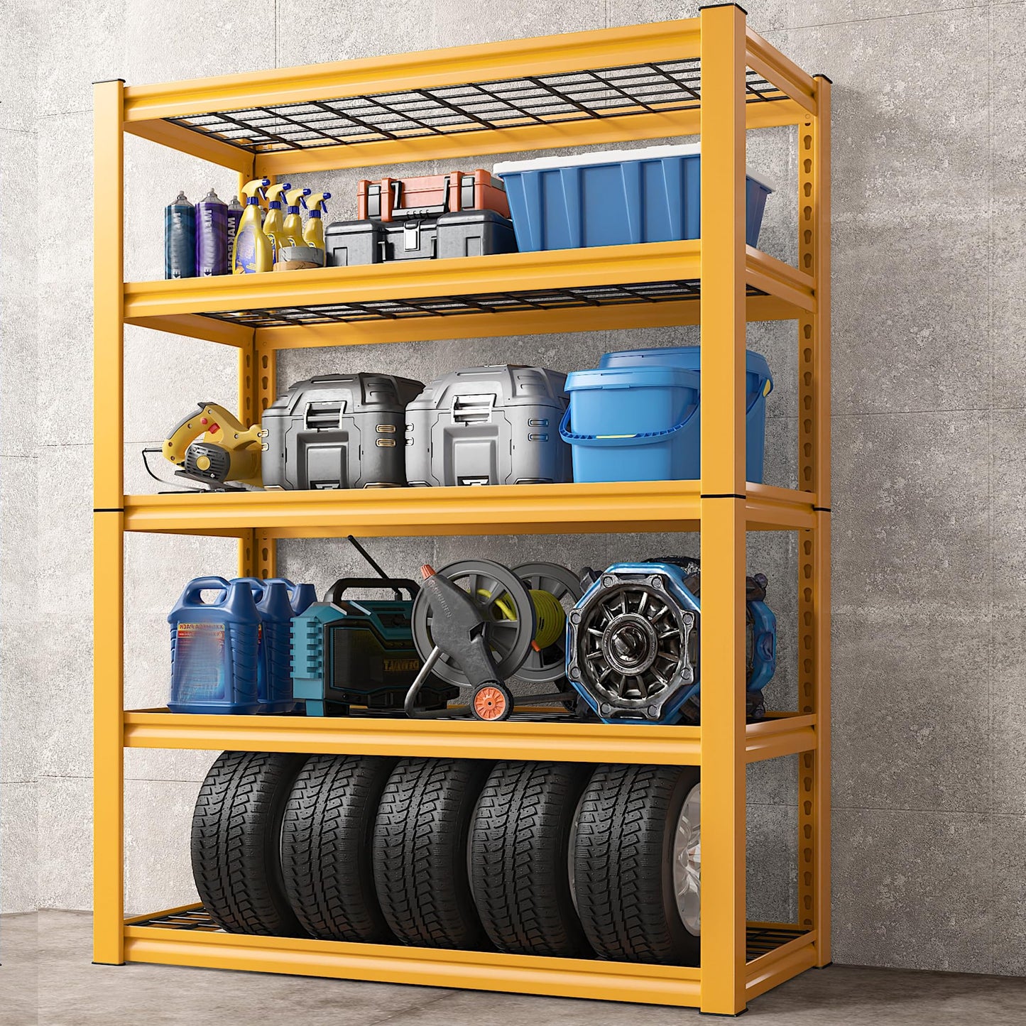 REIBII Garage Shelving 48.2" W Storage Shelves 3000LBS Heavy Duty Shelving Adjustable 5 Tier Metal Shelves for Storage Commercial Shelving Unit Industrial Utility Shelf, 72.2" H x 24.2" D x 48.2" W