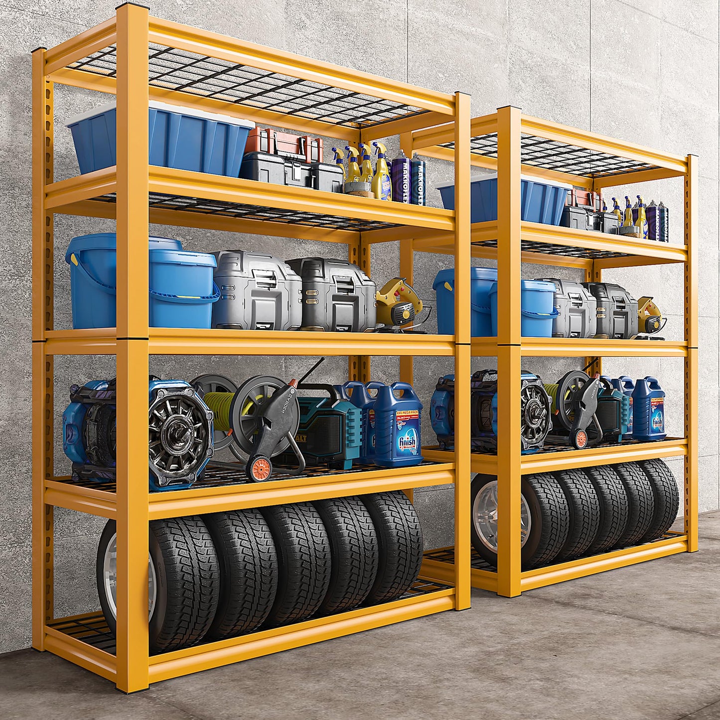 REIBII Garage Shelving 48.2" W Storage Shelves 3000LBS Heavy Duty Shelving Adjustable 5 Tier Metal Shelves for Storage Commercial Shelving Unit Industrial Utility Shelf, 72.2" H x 24.2" D x 48.2" W