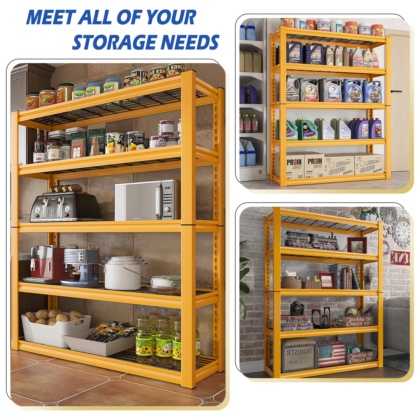 REIBII Garage Shelving 48.2" W Storage Shelves 3000LBS Heavy Duty Shelving Adjustable 5 Tier Metal Shelves for Storage Commercial Shelving Unit Industrial Utility Shelf, 72.2" H x 24.2" D x 48.2" W